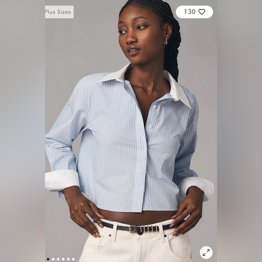 Good American Stripe Crop Uniform Shirt